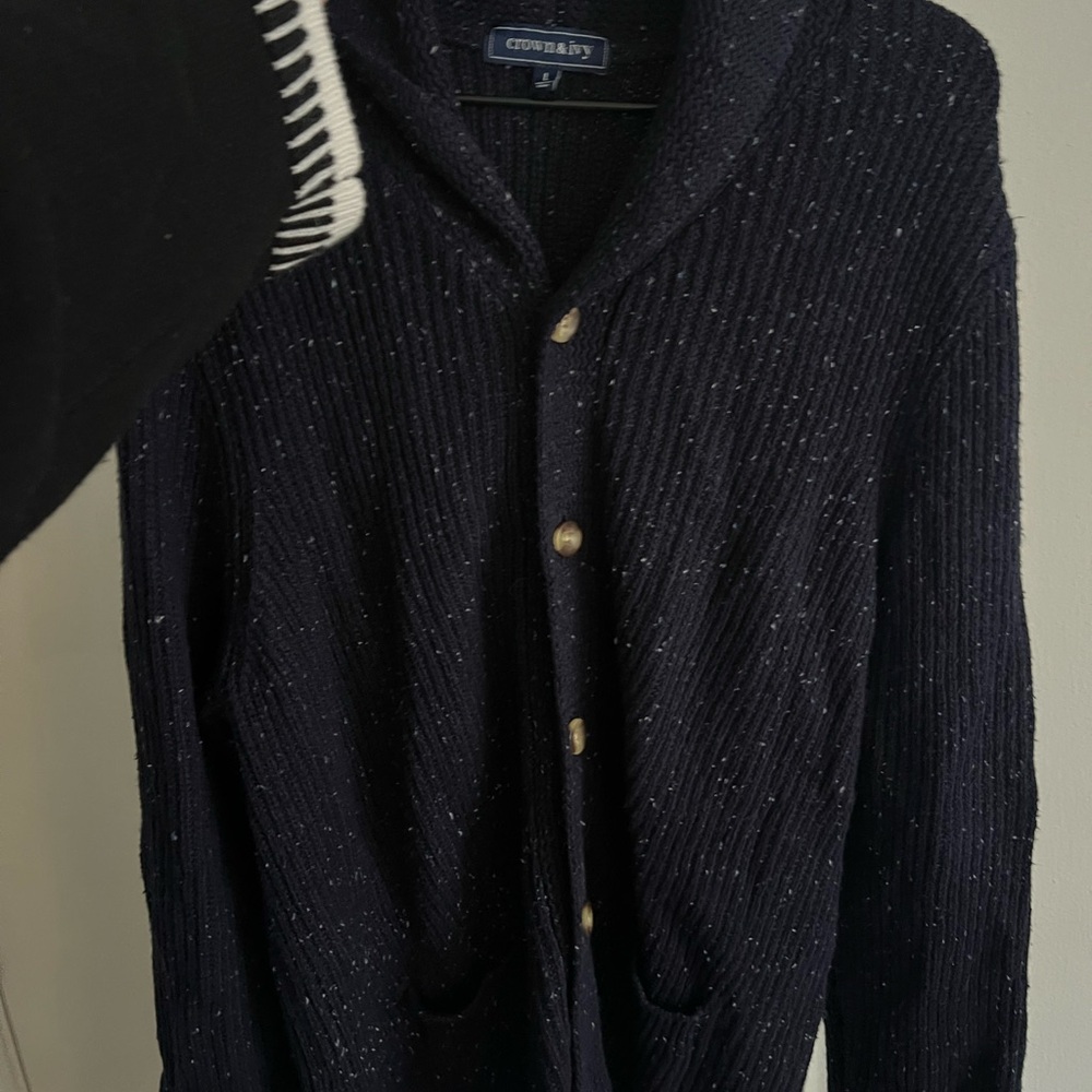 crown & ivy navy flecked shawl-collar button cardigan